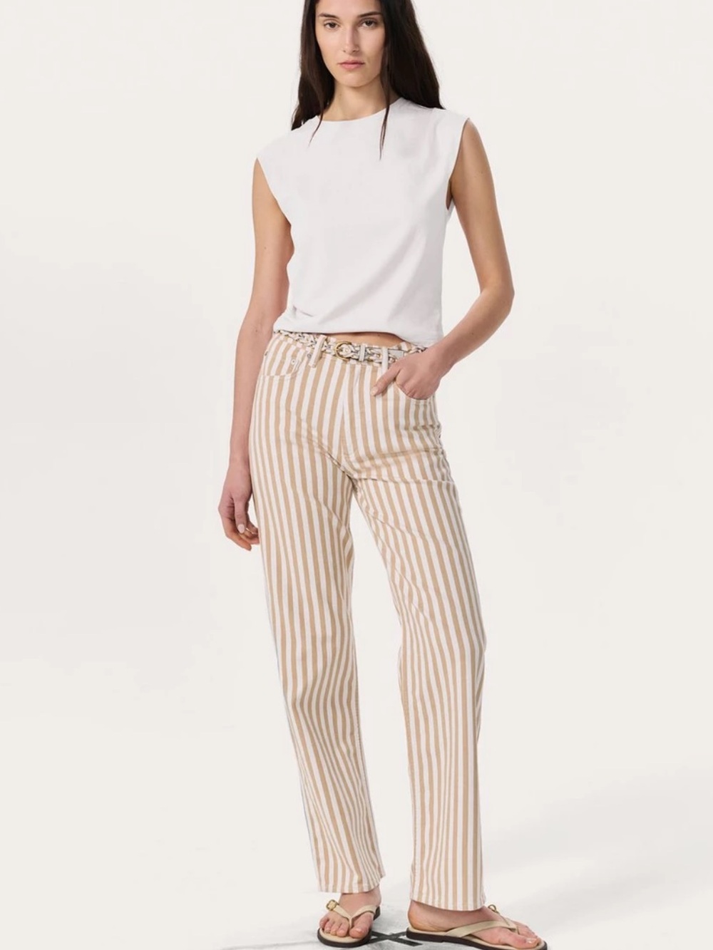 Rag & Bone Shea Relaxed Straight Jeans
Vintage Stretch in Tan Stripe Size 24